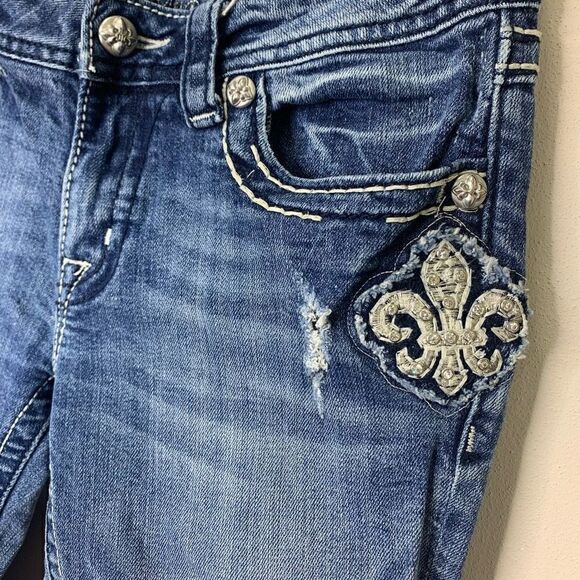 Miss Me 29 bootcut cross and fleur de lis bling jeans denim (J1) - Picture 7 of 14